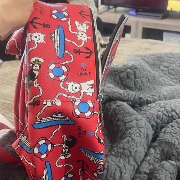 Marc Tetro Red Cosmetic Bag with Playful Dog Design - Picture 5 of 5